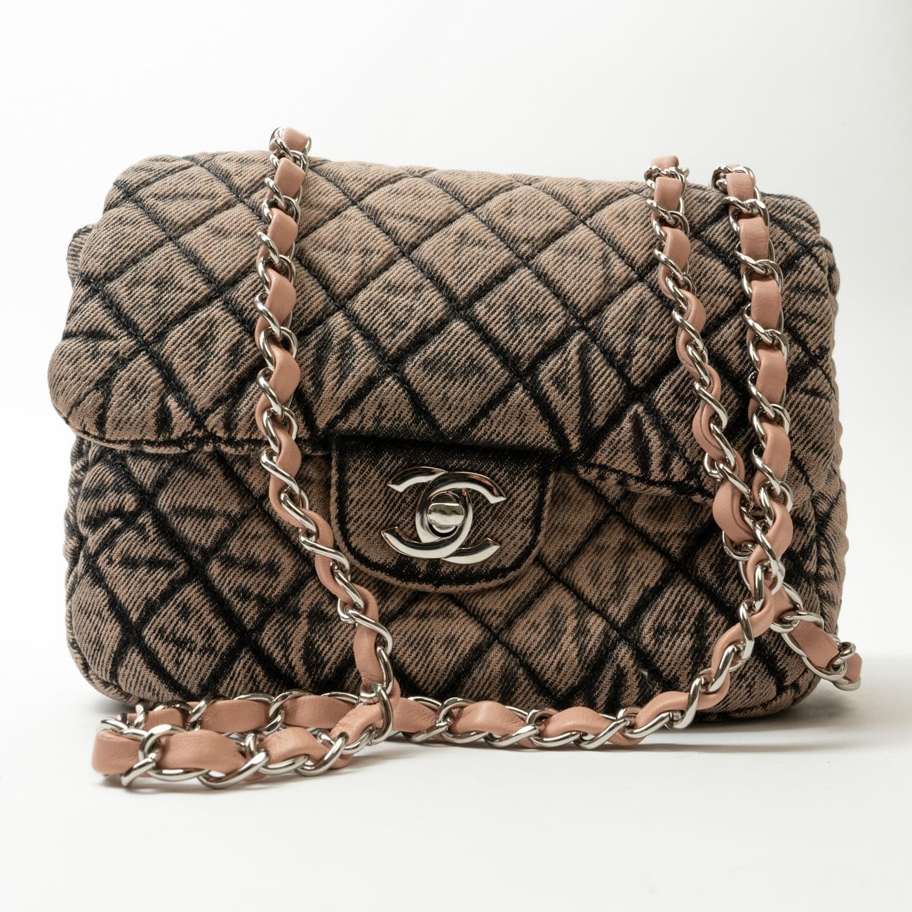 CHANEL Handbag Washed Denim Quilted Small Denimpression Flap Rose Clair Silver Hardware -Knockoff
