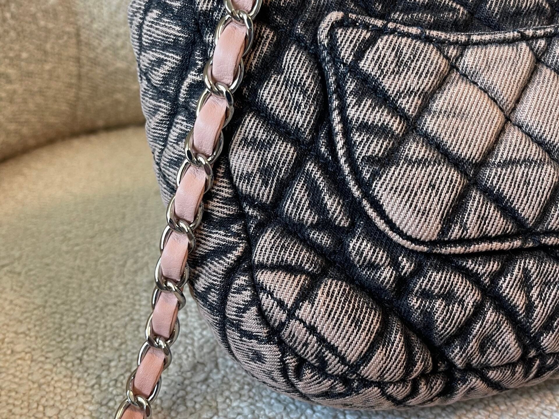 CHANEL Handbag Washed Denim Quilted Small Denimpression Flap Rose Clair Silver Hardware -Knockoff
