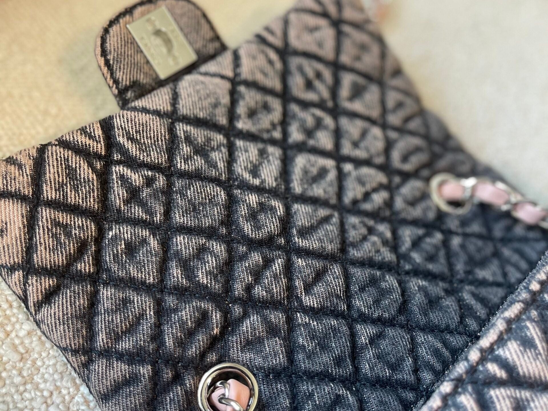 CHANEL Handbag Washed Denim Quilted Small Denimpression Flap Rose Clair Silver Hardware -Knockoff
