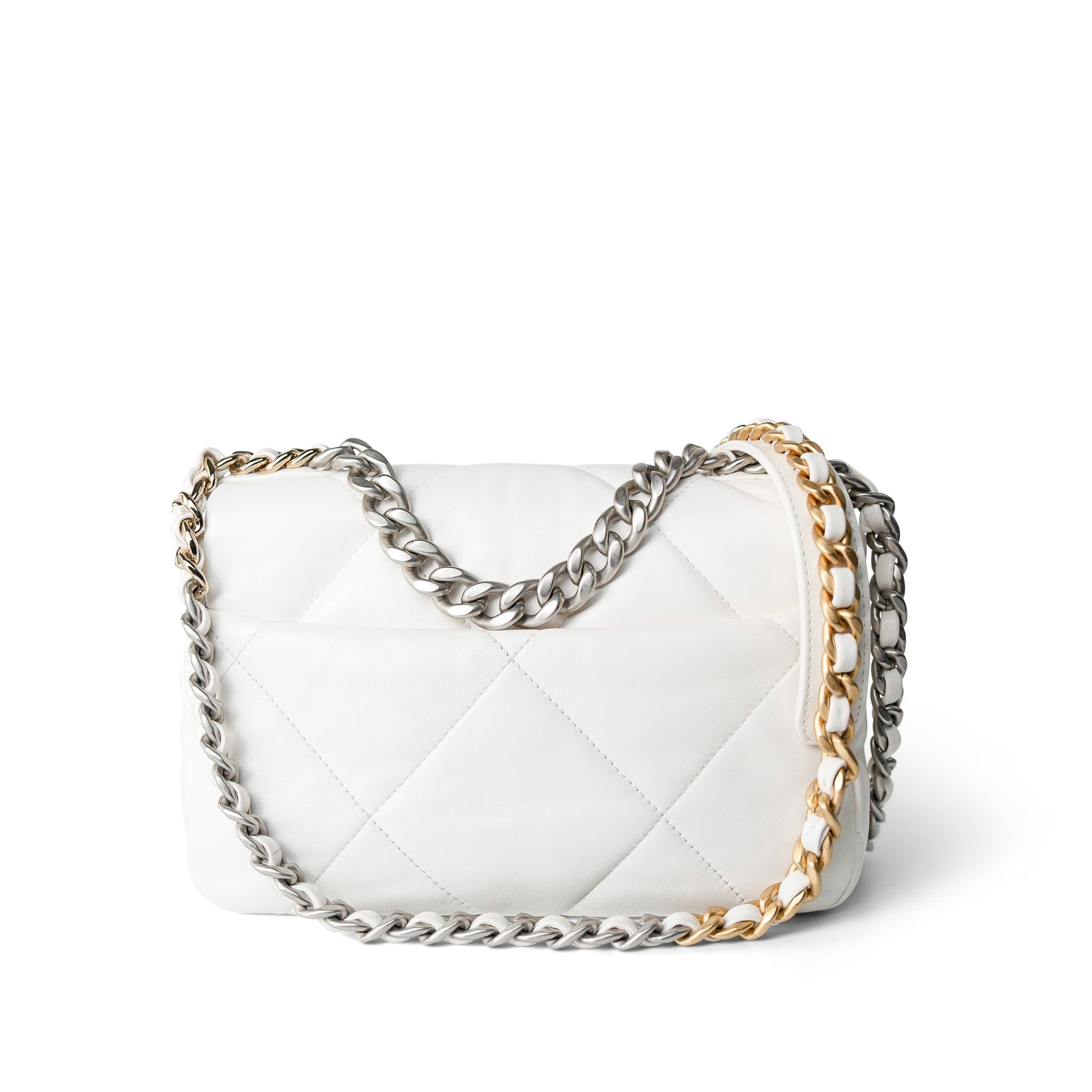 CHANEL Handbag White / 19 22S White Lambskin Quilted 19 Flap Small Reverse Mixed Hardware -Knockoff
