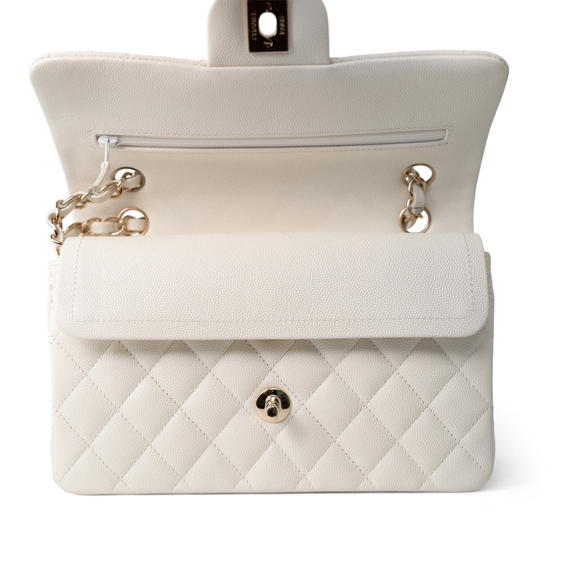 CHANEL Handbag WHITE 21B Ivory Caviar Quilted Classic Flap Small Light Gold Hardware -Knockoff
