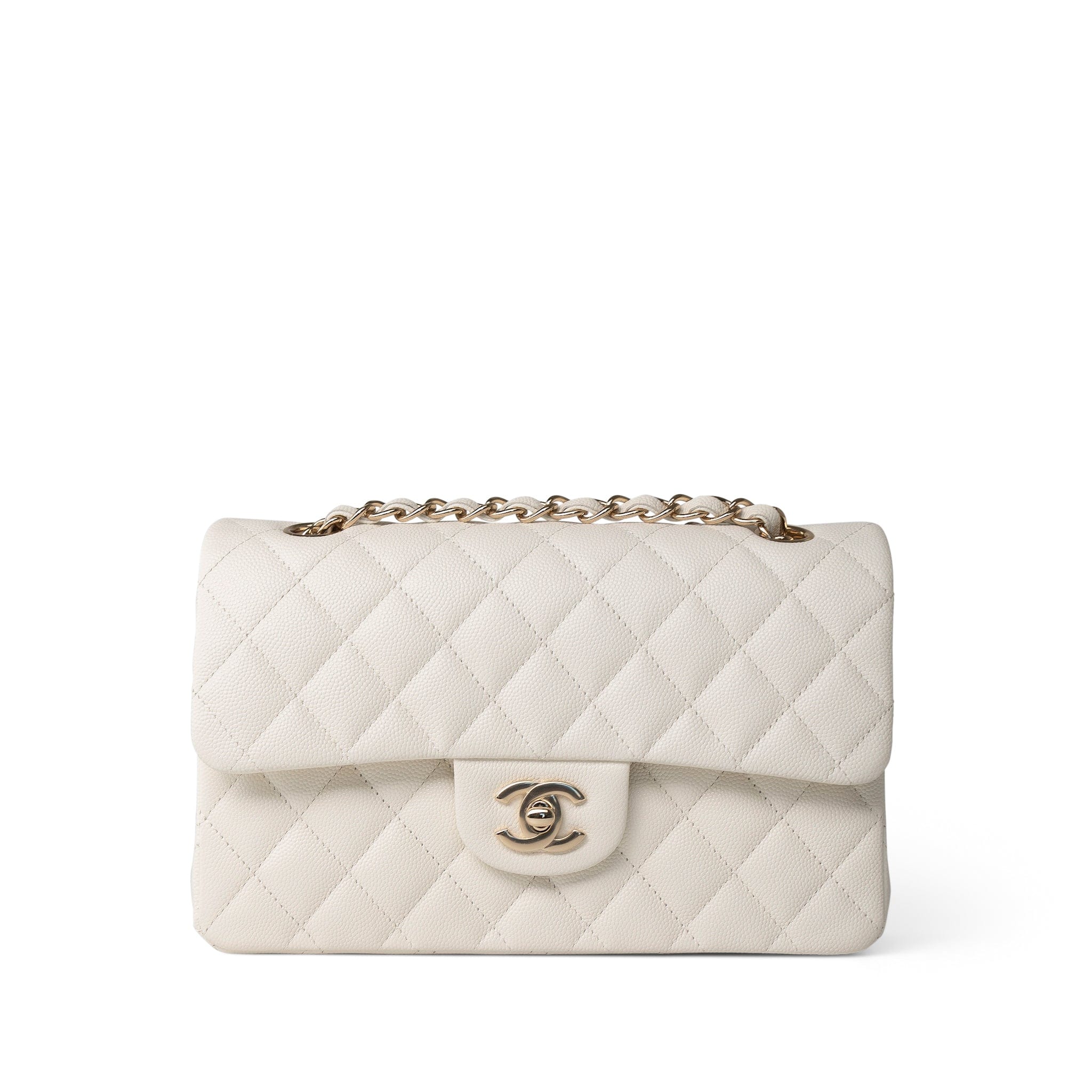 CHANEL Handbag WHITE 21B Ivory Caviar Quilted Classic Flap Small Light Gold Hardware -Knockoff
