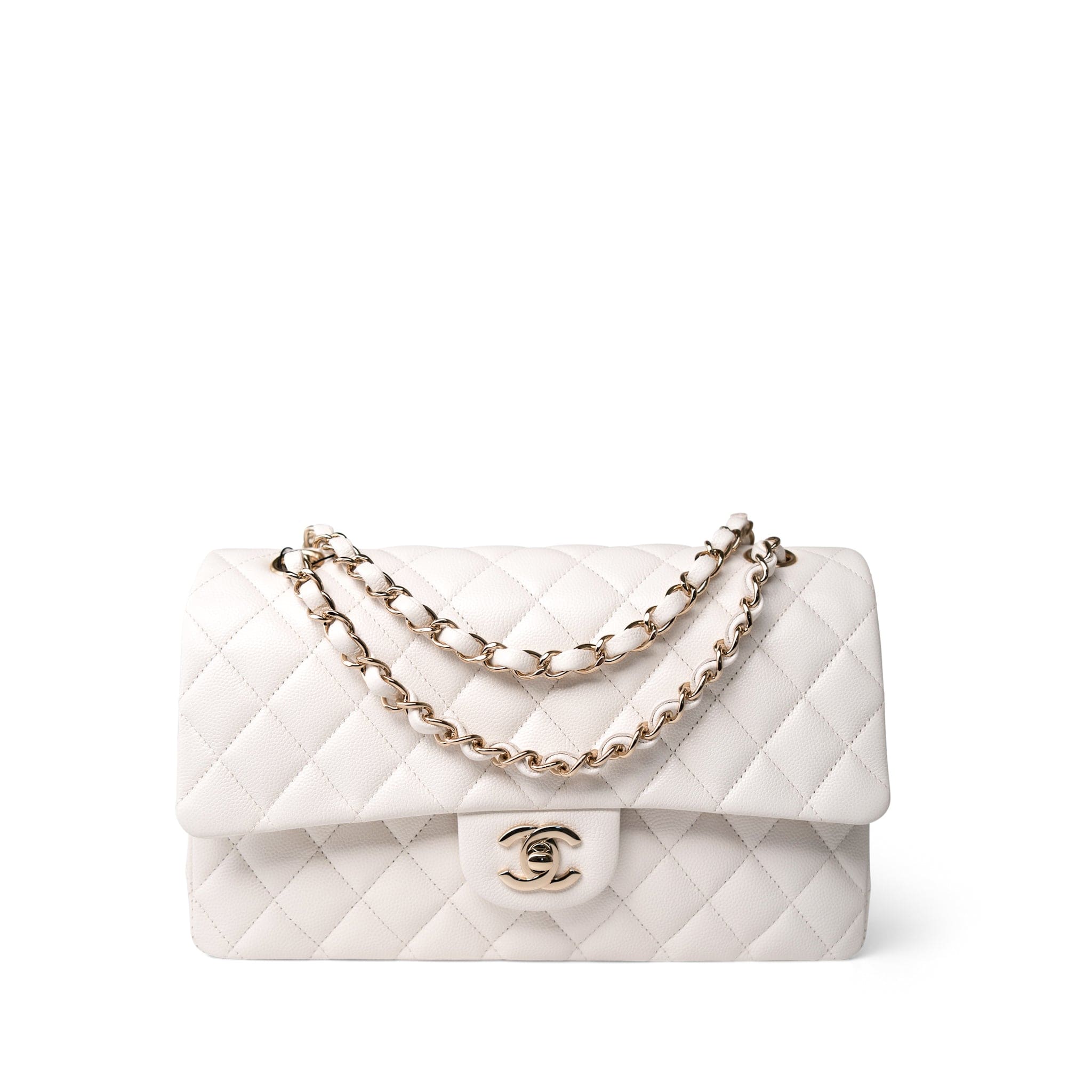 CHANEL Handbag White 21C White Caviar Quilted Classic Flap Medium Light Gold Hardware -Knockoff
