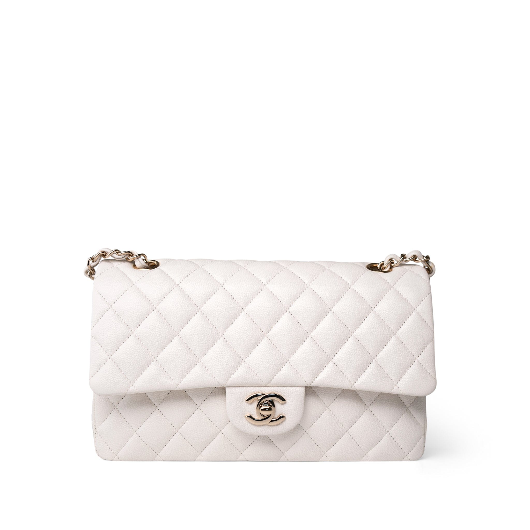 CHANEL Handbag White 21C White Caviar Quilted Classic Flap Medium Light Gold Hardware -Knockoff
