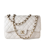 CHANEL Handbag White 21S Jumbo White Caviar Quilted Classic Flap Light Gold Hardware -Knockoff
