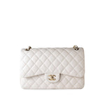 CHANEL Handbag White 21S Jumbo White Caviar Quilted Classic Flap Light Gold Hardware -Knockoff
