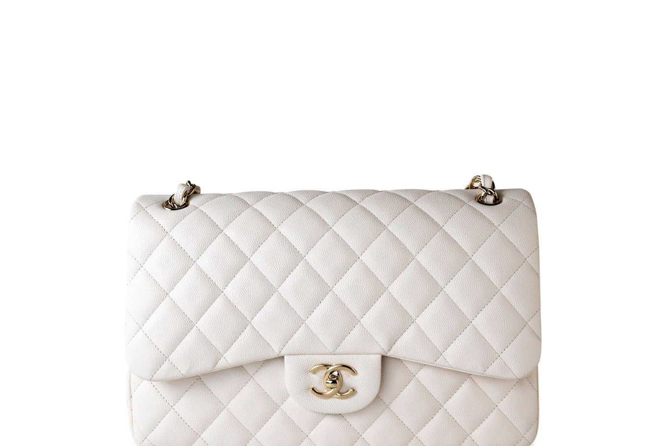 CHANEL Handbag White 21S Jumbo White Caviar Quilted Classic Flap Light Gold Hardware -Knockoff
