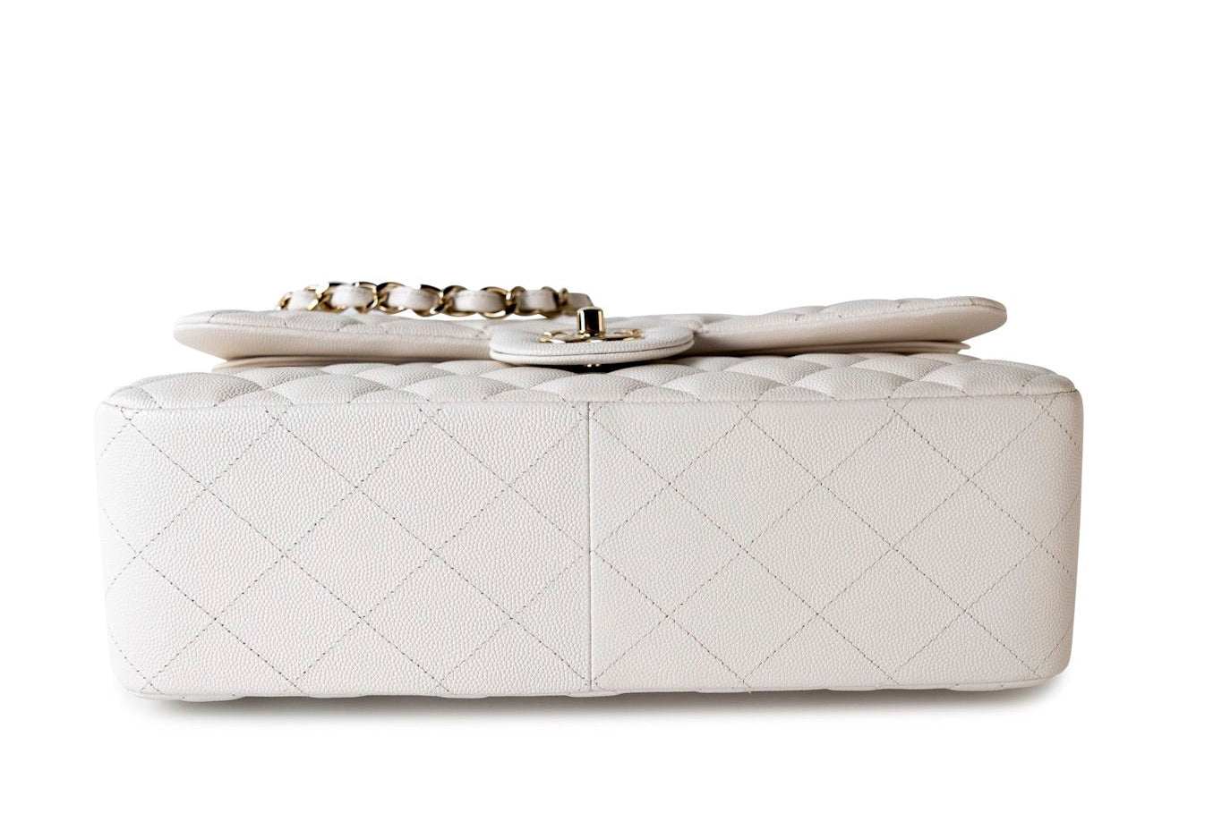 CHANEL Handbag White 21S Jumbo White Caviar Quilted Classic Flap Light Gold Hardware -Knockoff
