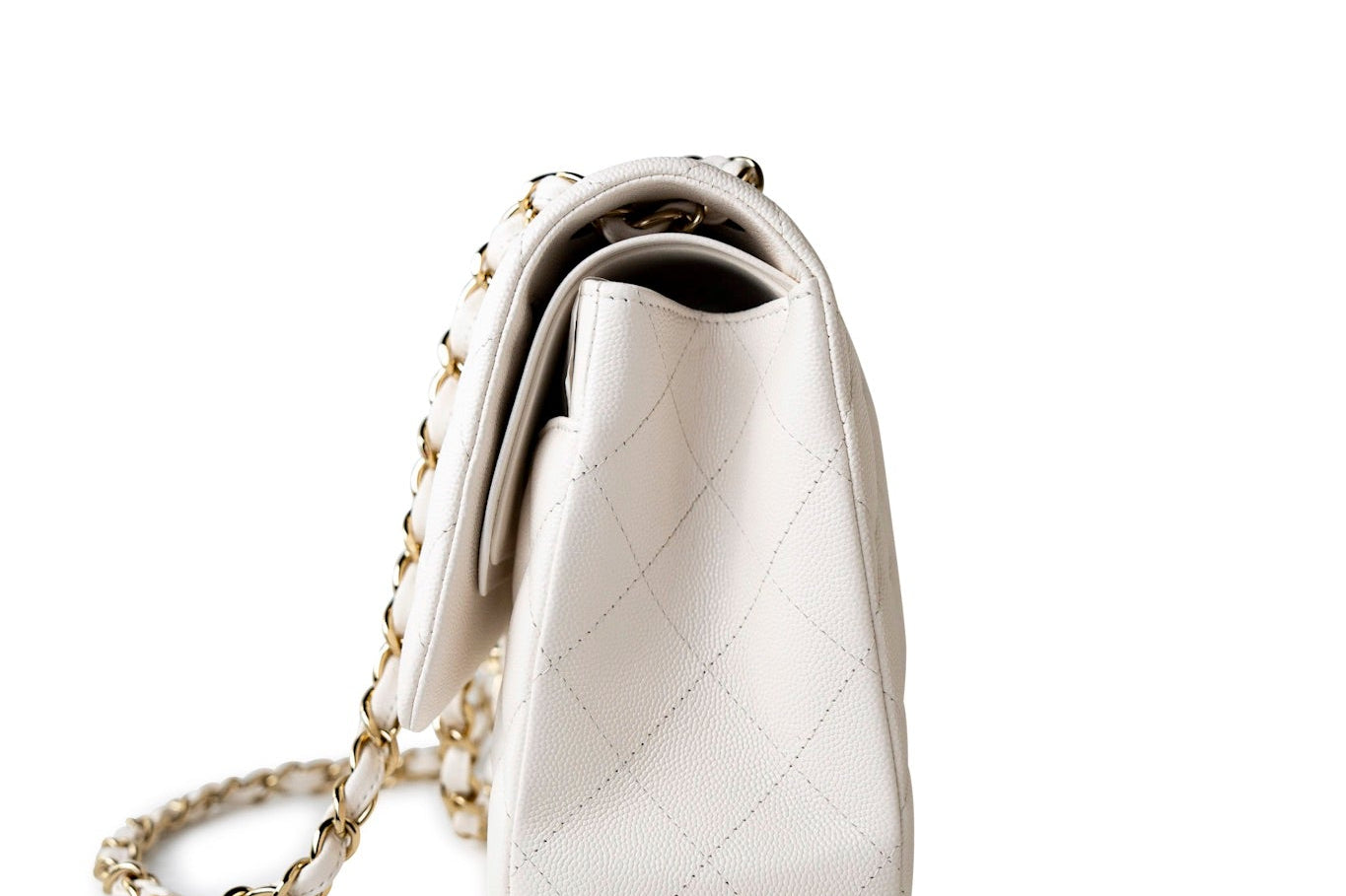 CHANEL Handbag White 21S Jumbo White Caviar Quilted Classic Flap Light Gold Hardware -Knockoff
