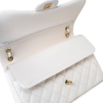 CHANEL Handbag White 21S Jumbo White Caviar Quilted Classic Flap Light Gold Hardware -Knockoff
