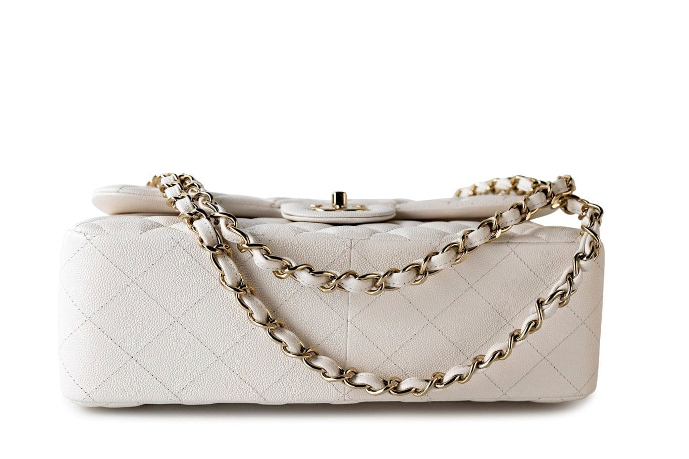 CHANEL Handbag White 21S Jumbo White Caviar Quilted Classic Flap Light Gold Hardware -Knockoff
