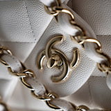 CHANEL Handbag White 21S Jumbo White Caviar Quilted Classic Flap Light Gold Hardware -Knockoff
