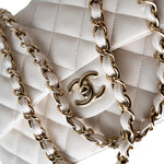 CHANEL Handbag White 21S Jumbo White Caviar Quilted Classic Flap Light Gold Hardware -Knockoff
