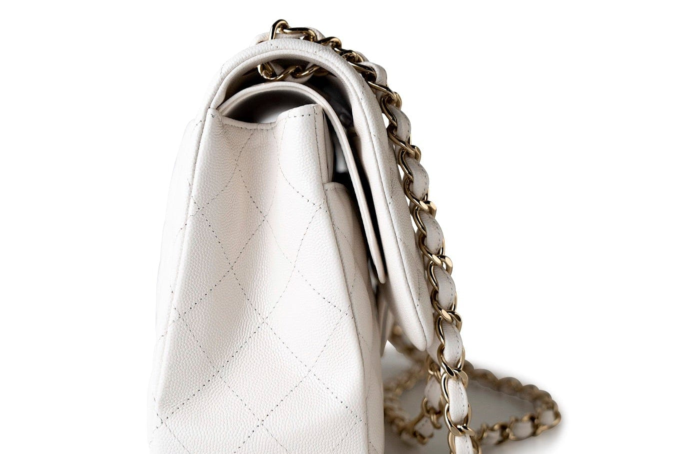 CHANEL Handbag White 21S Jumbo White Caviar Quilted Classic Flap Light Gold Hardware -Knockoff
