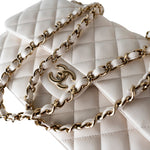 CHANEL Handbag White 21S Jumbo White Caviar Quilted Classic Flap Light Gold Hardware -Knockoff
