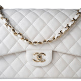 CHANEL Handbag White 21S Jumbo White Caviar Quilted Classic Flap Light Gold Hardware -Knockoff
