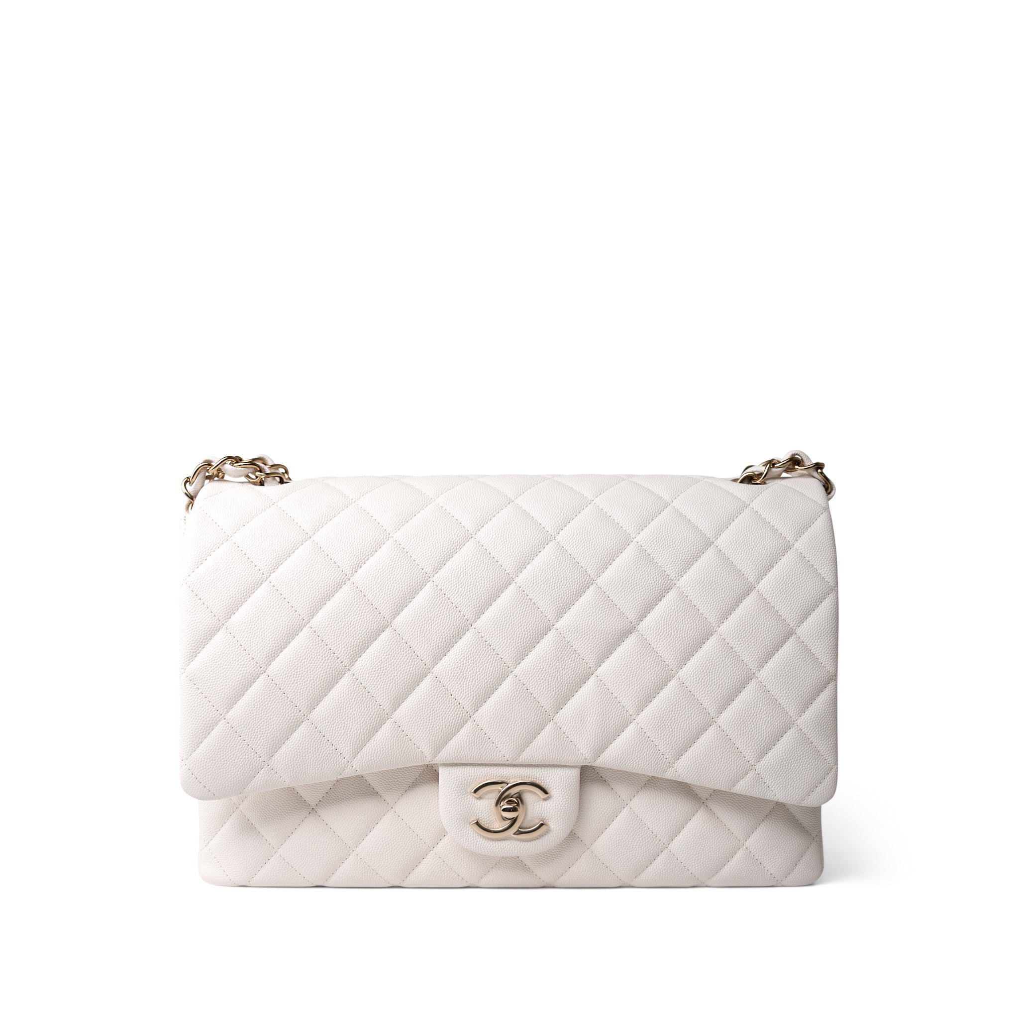 CHANEL Handbag White 22B White Caviar Quilted Maxi Classic Flap Light Gold Hardware -Knockoff
