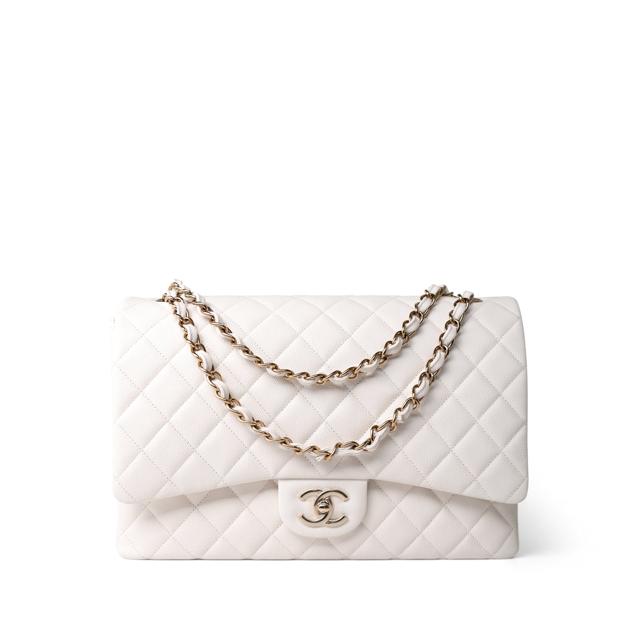 CHANEL Handbag White 22B White Caviar Quilted Maxi Classic Flap Light Gold Hardware -Knockoff
