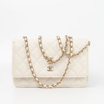 CHANEL Handbag White 22C White Caviar Quilted Wallet On Chain WOC Light Gold Hardware -Knockoff
