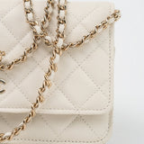 CHANEL Handbag White 22C White Caviar Quilted Wallet On Chain WOC Light Gold Hardware -Knockoff
