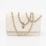 CHANEL Handbag White 22C White Caviar Quilted Wallet On Chain WOC Light Gold Hardware -Knockoff
