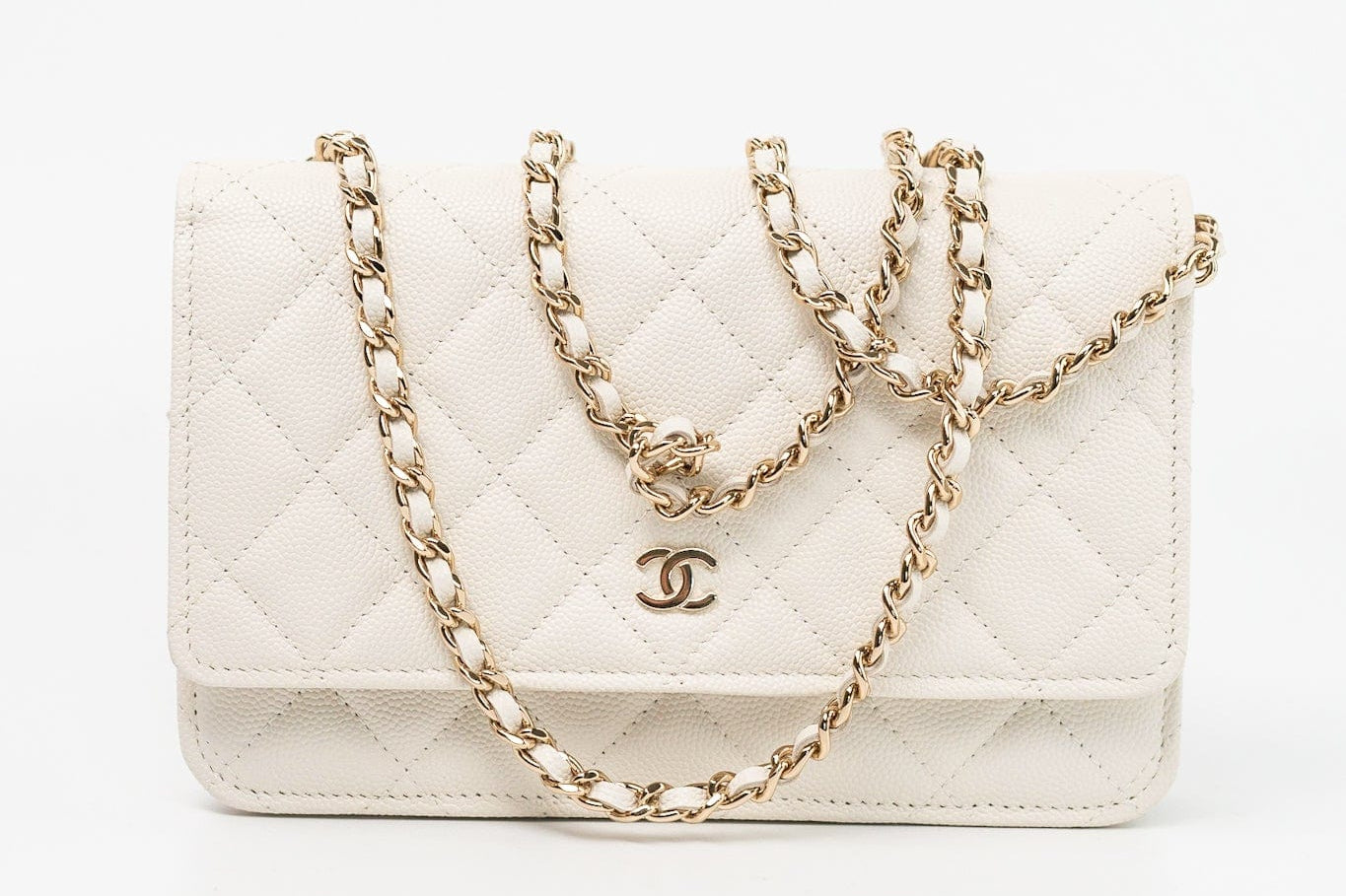 CHANEL Handbag White 22C White Caviar Quilted Wallet On Chain WOC Light Gold Hardware -Knockoff
