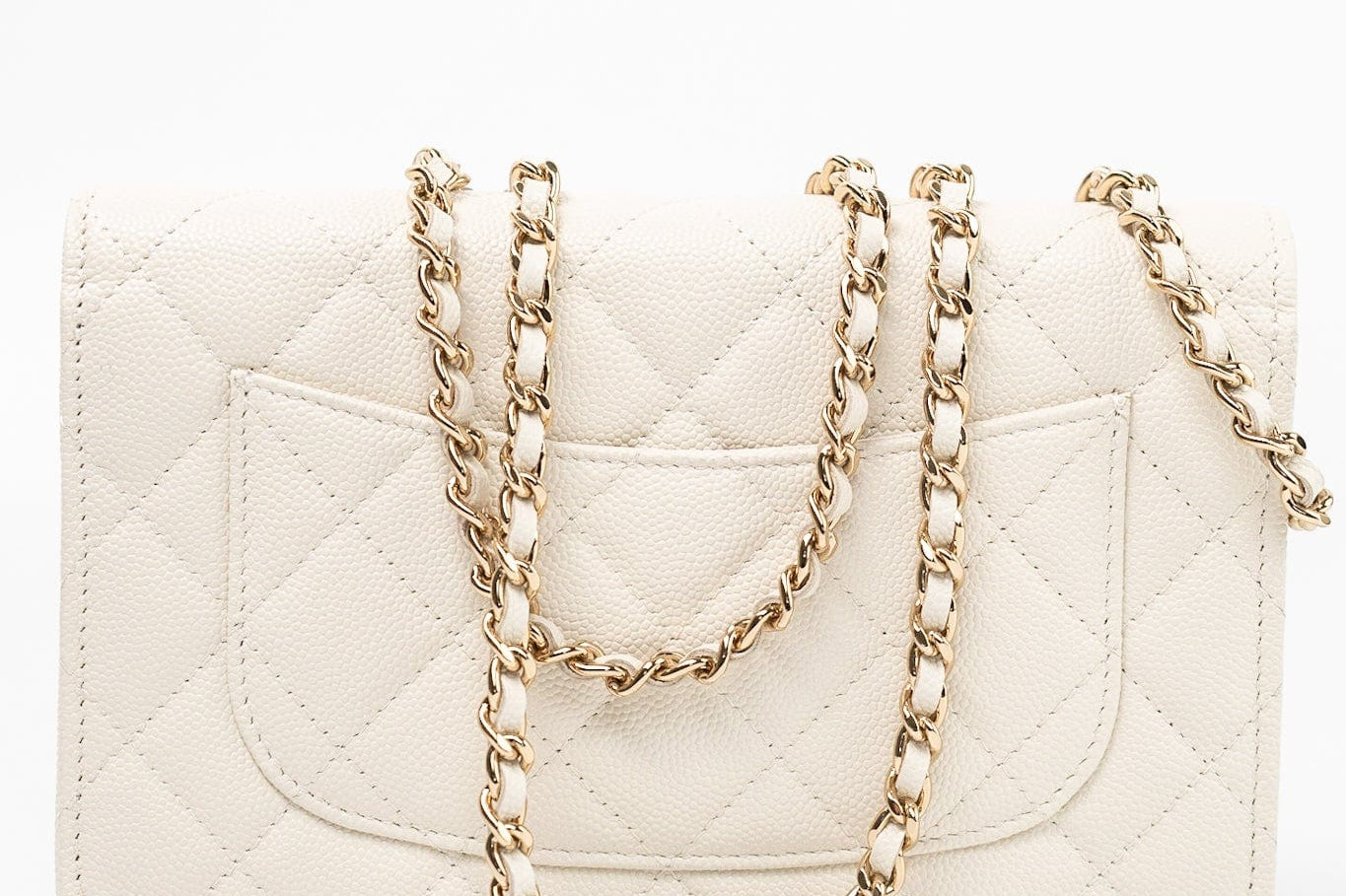 CHANEL Handbag White 22C White Caviar Quilted Wallet On Chain WOC Light Gold Hardware -Knockoff
