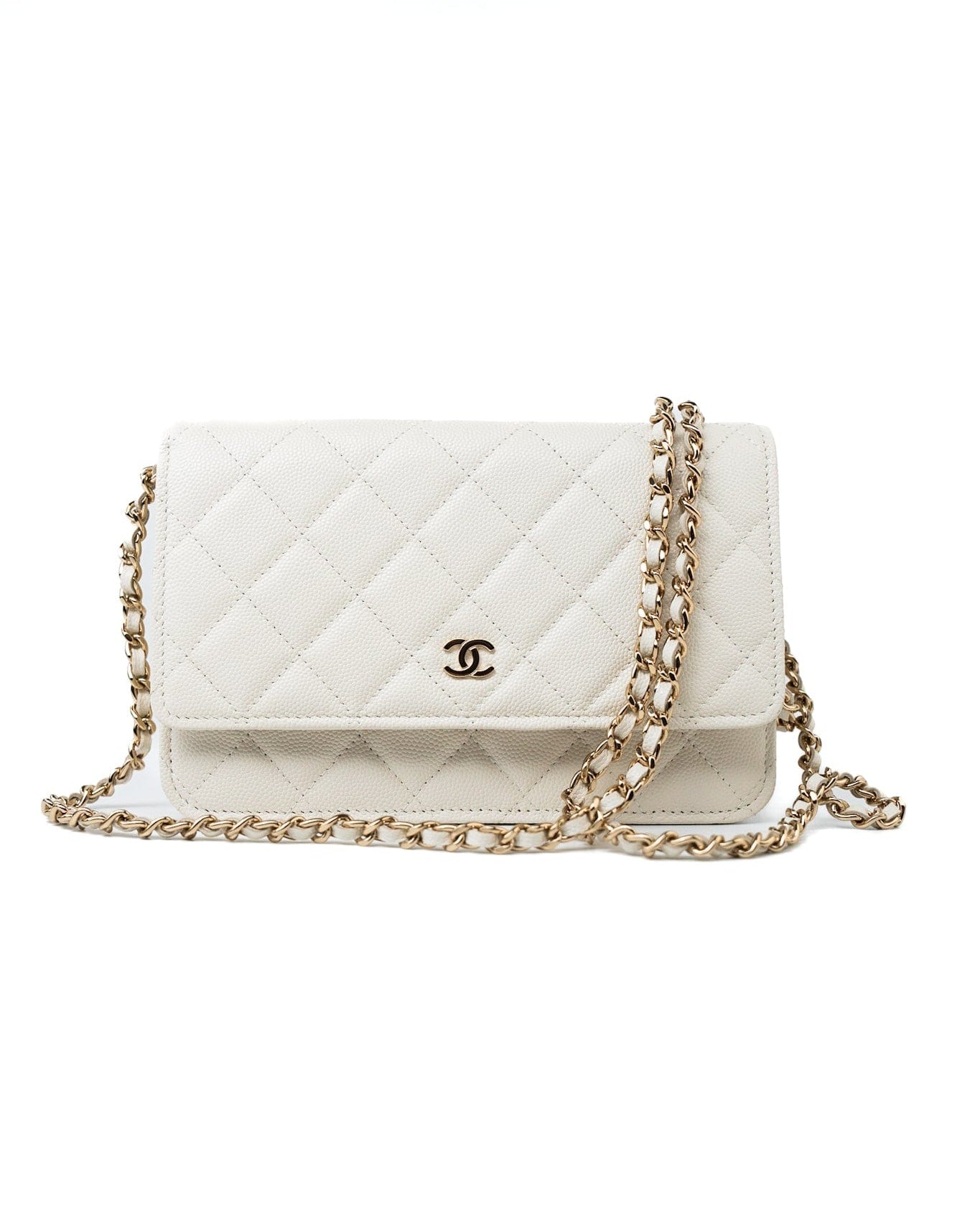 CHANEL Handbag White 22C White Caviar Quilted Wallet On Chain WOC Light Gold Hardware -Knockoff
