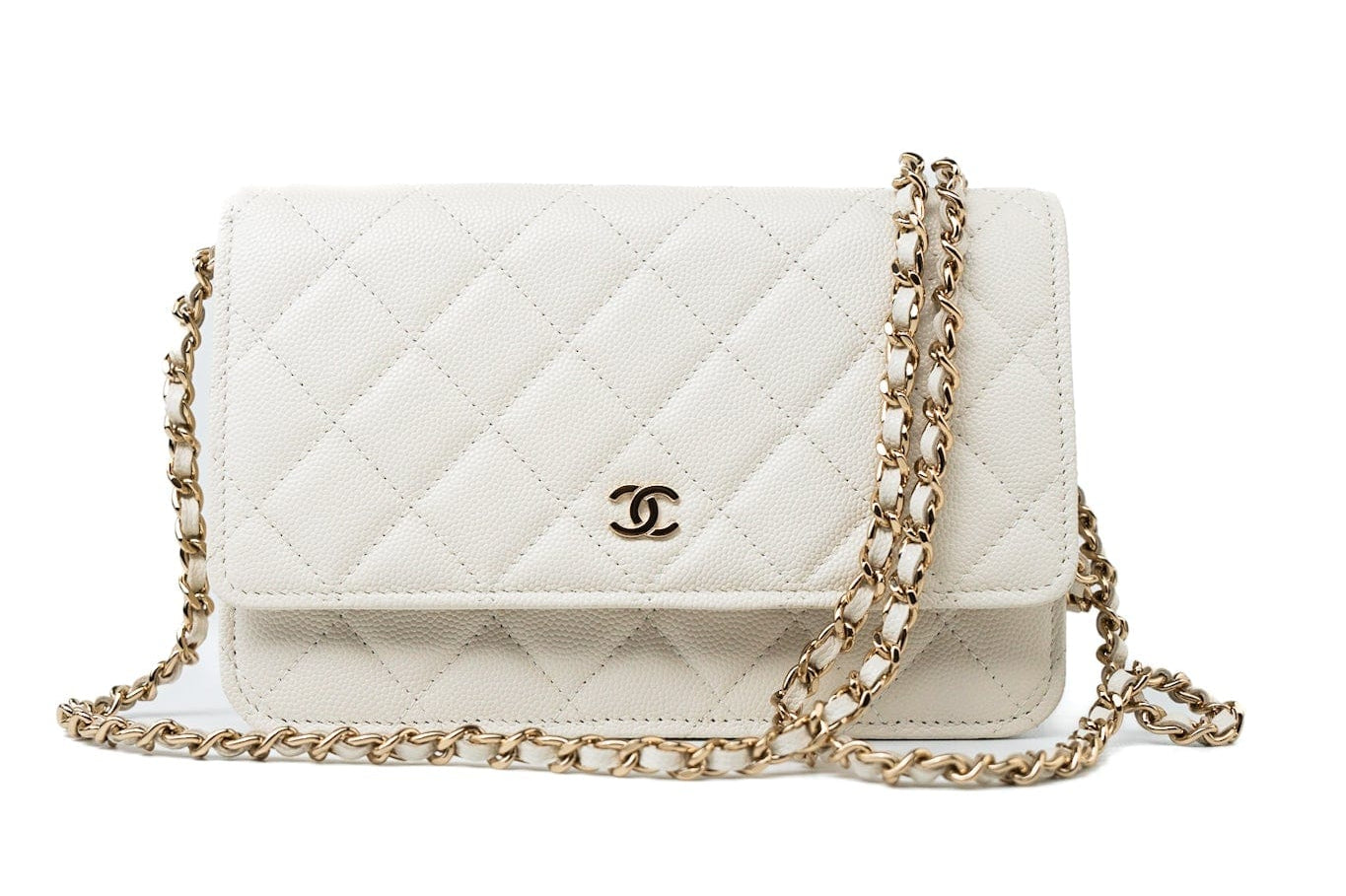 CHANEL Handbag White 22C White Caviar Quilted Wallet On Chain WOC Light Gold Hardware -Knockoff
