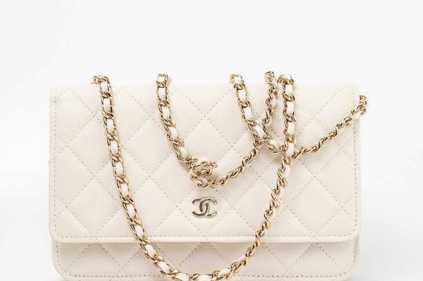 CHANEL Handbag White 22C White Caviar Quilted Wallet On Chain WOC Light Gold Hardware -Knockoff
