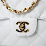 CHANEL Handbag White Caviar Quilted Jumbo Single Flap Gold Hardware -Knockoff
