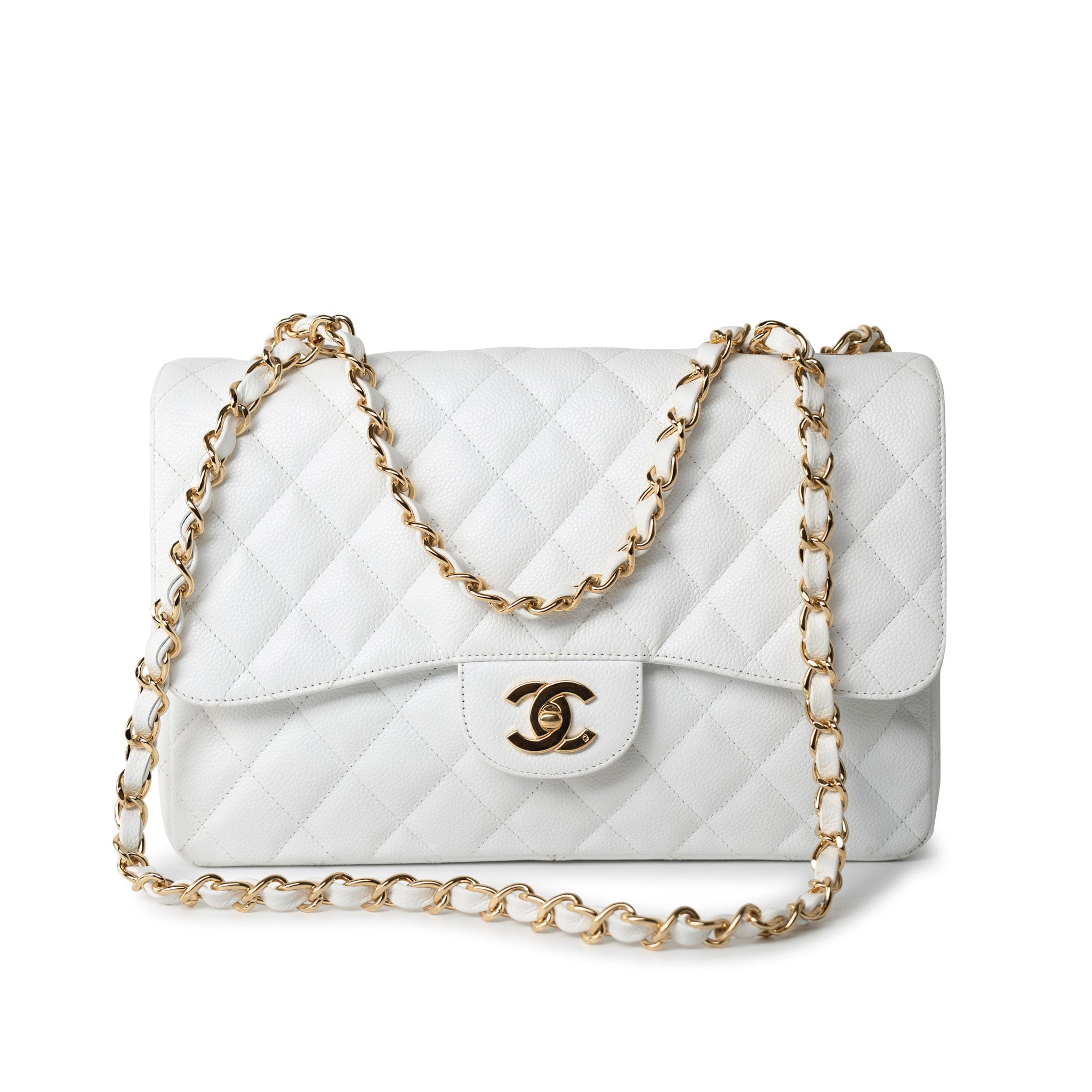 CHANEL Handbag White Caviar Quilted Jumbo Single Flap Gold Hardware -Knockoff
