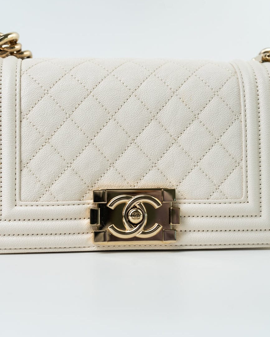 CHANEL Handbag White Caviar Quilted LeBoy Bag Small -Knockoff
