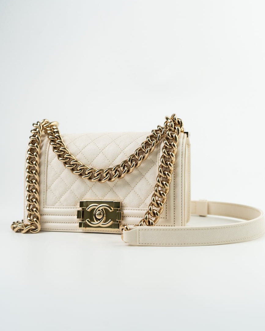 CHANEL Handbag White Caviar Quilted LeBoy Bag Small -Knockoff
