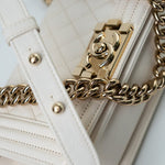 CHANEL Handbag White Caviar Quilted LeBoy Bag Small -Knockoff
