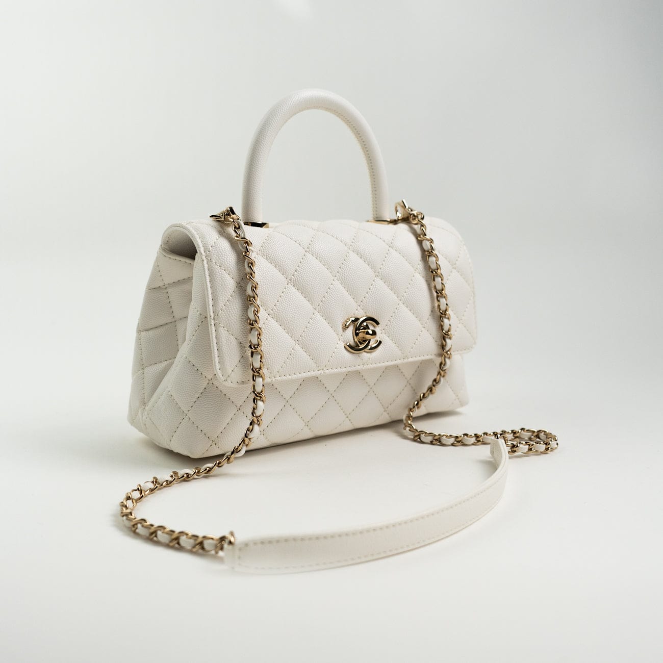 CHANEL Handbag White Caviar Quilted Small Coco Handle -Knockoff
