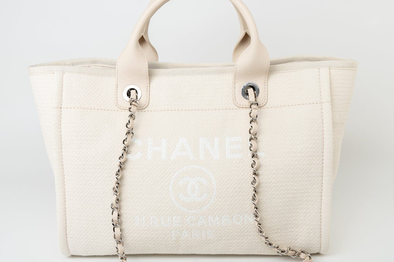 CHANEL Handbag White Chanel 22S Small Off White Deauville Shopping Bag SHW -Knockoff
