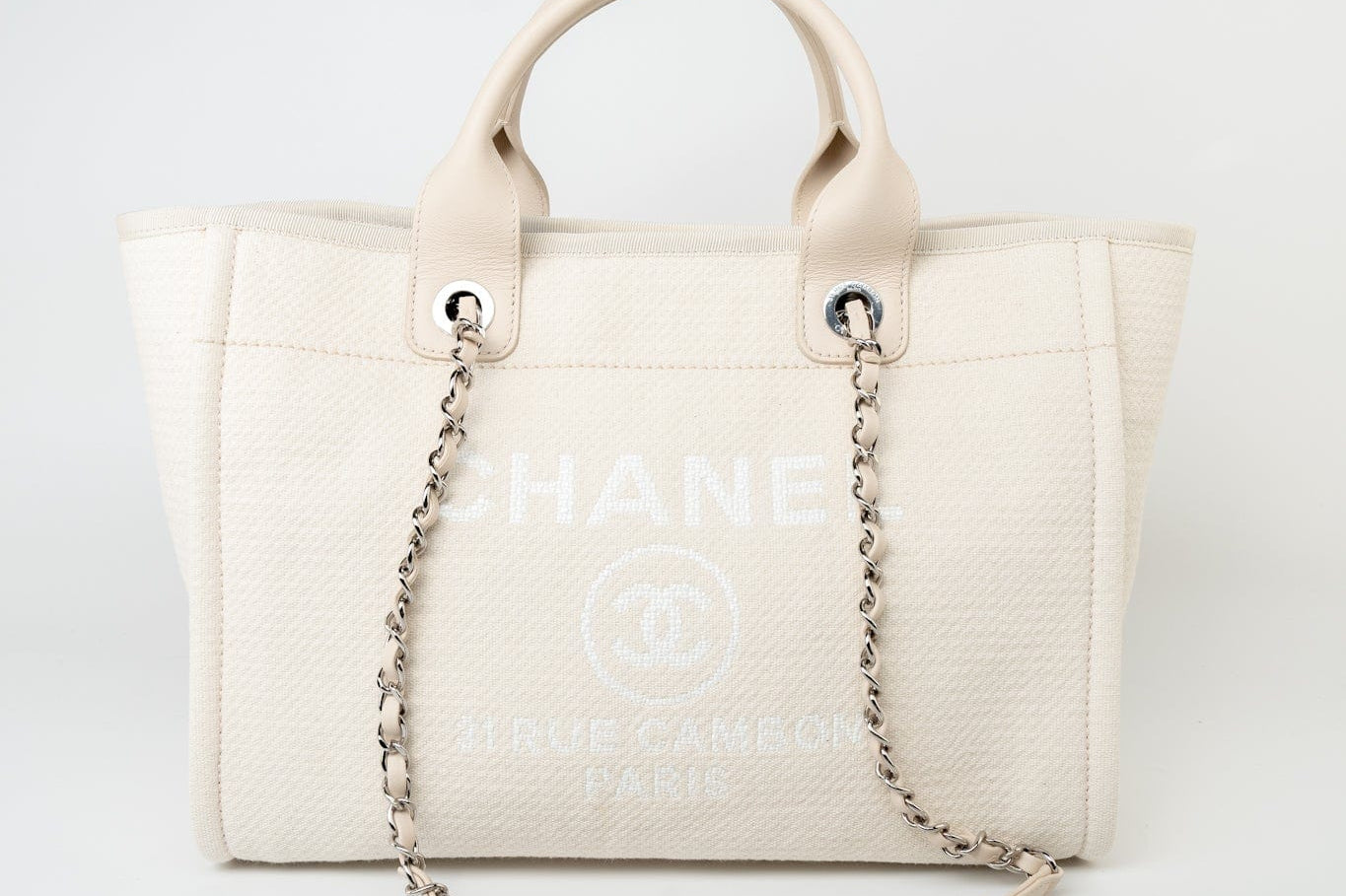 CHANEL Handbag White Chanel 22S Small Off White Deauville Shopping Bag SHW -Knockoff
