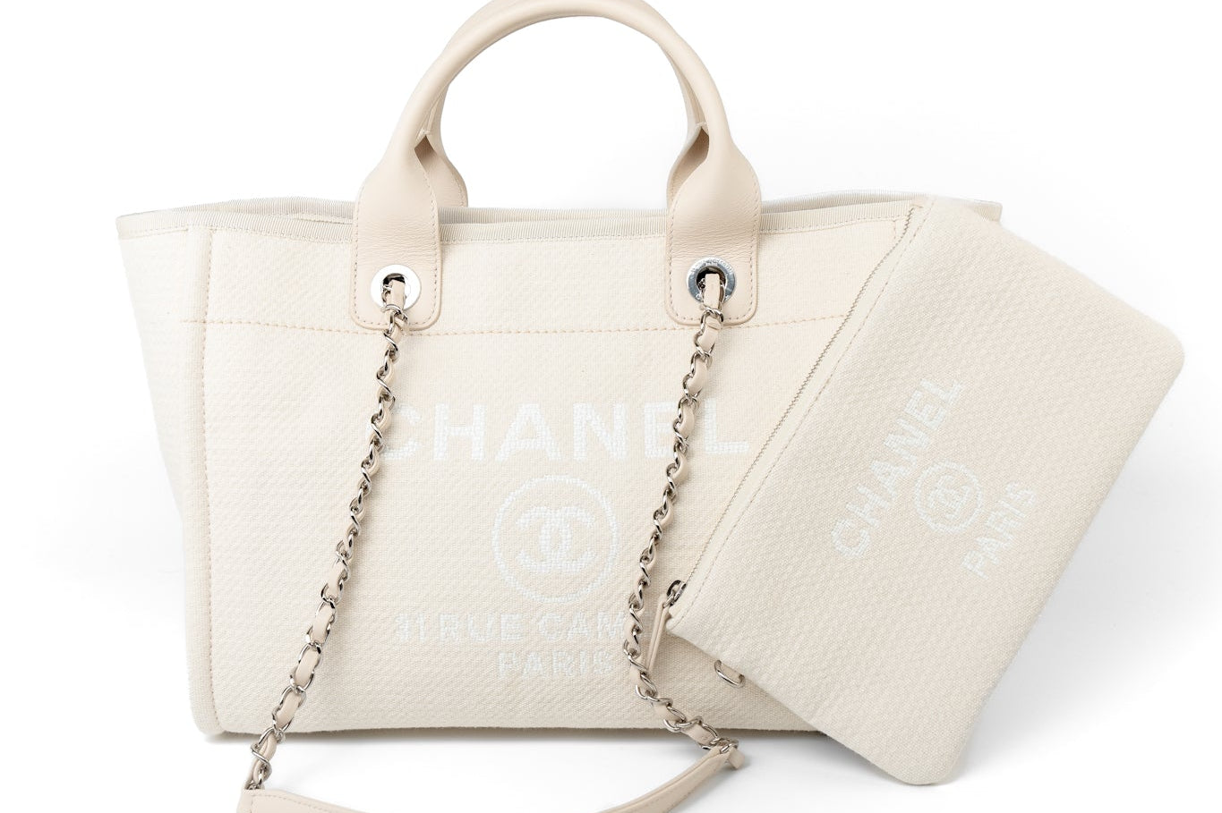 CHANEL Handbag White Chanel 22S Small Off White Deauville Shopping Bag SHW -Knockoff
