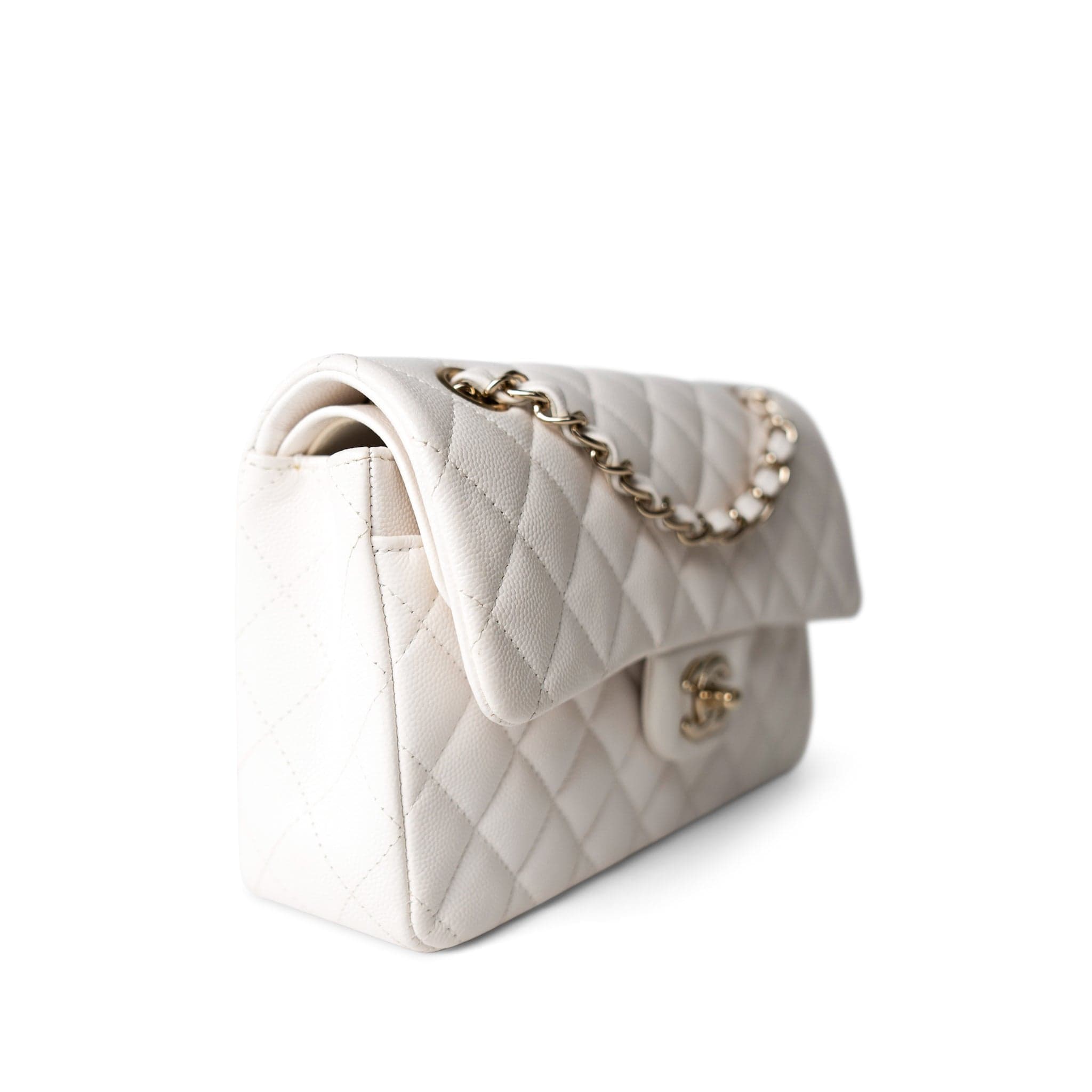 CHANEL Handbag White / Classic flap 21S White Caviar Quilted Classic Flap Small Light Gold Hardware -Knockoff
