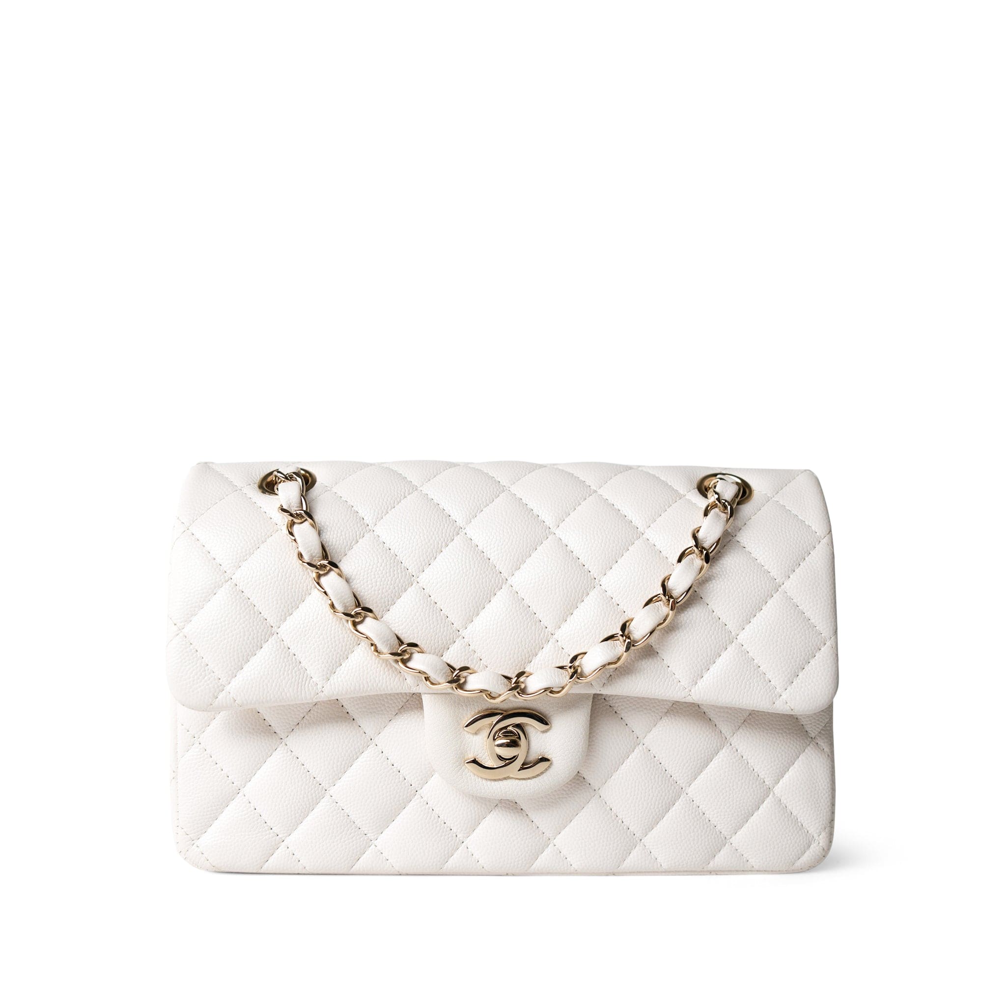 CHANEL Handbag White / Classic flap 21S White Caviar Quilted Classic Flap Small Light Gold Hardware -Knockoff
