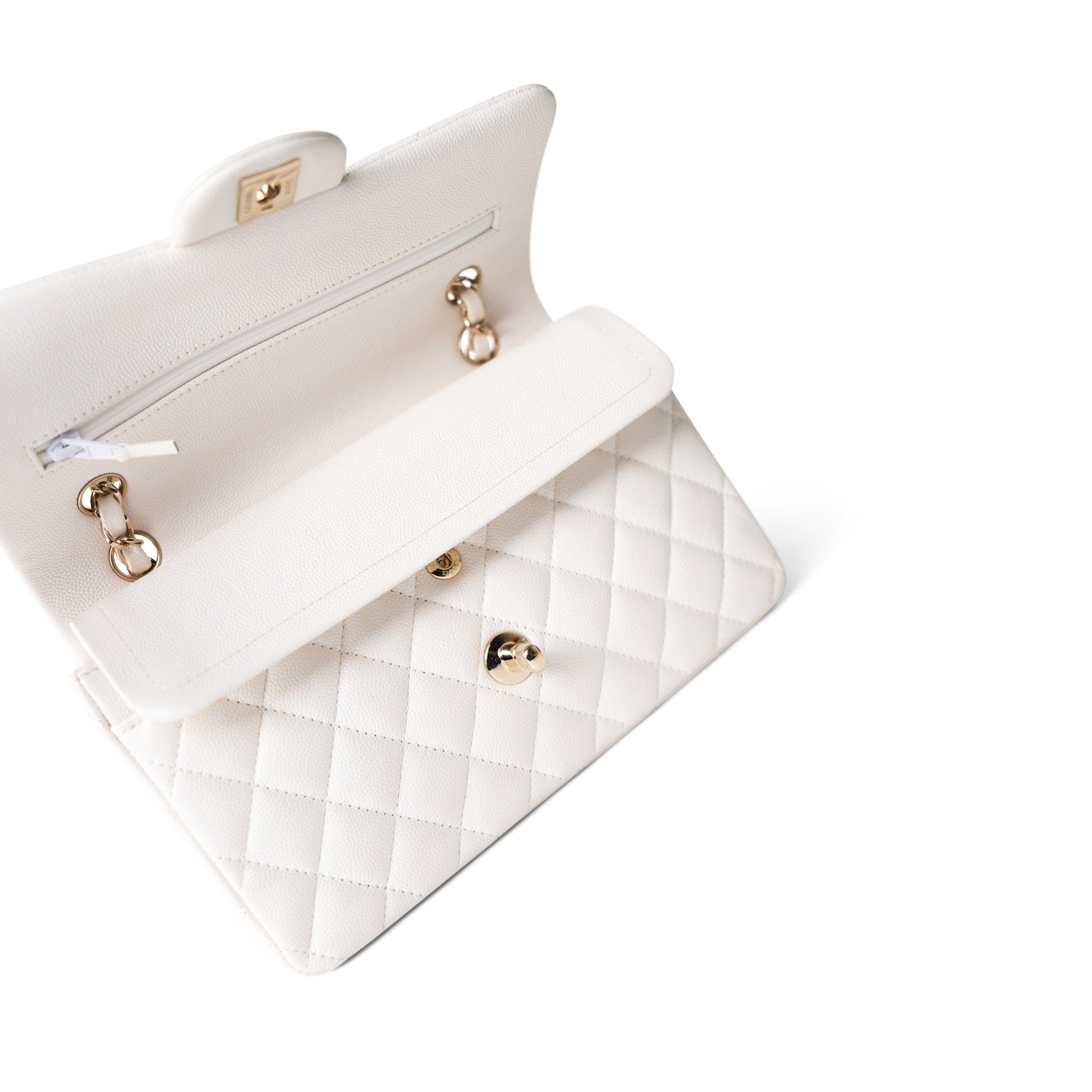 CHANEL Handbag White / Classic flap 21S White Caviar Quilted Classic Flap Small Light Gold Hardware -Knockoff
