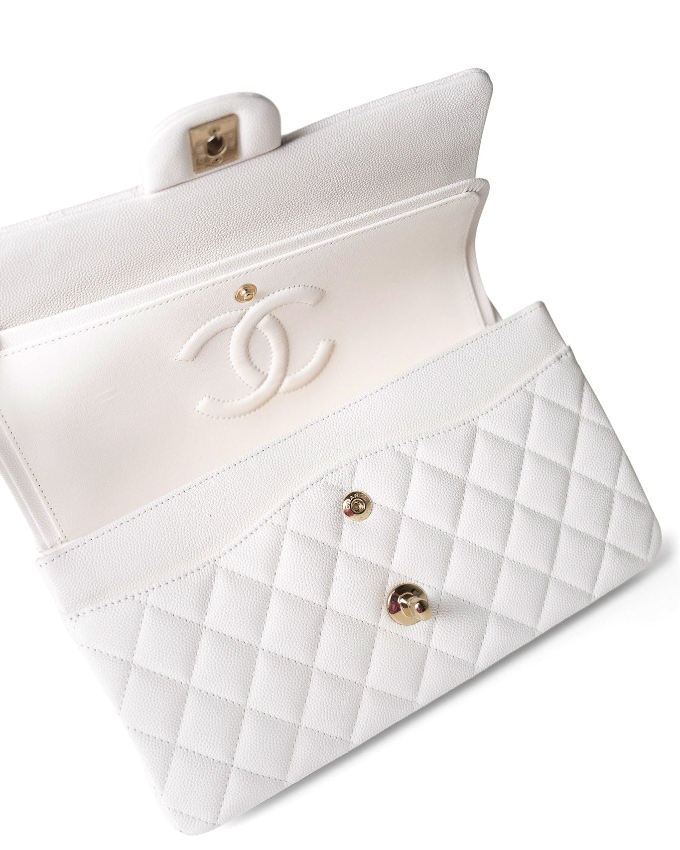 CHANEL Handbag White / classic Flap 22p White/ Ivory Caviar Quilted Classic Flap Medium Light Gold Hardware -Knockoff
