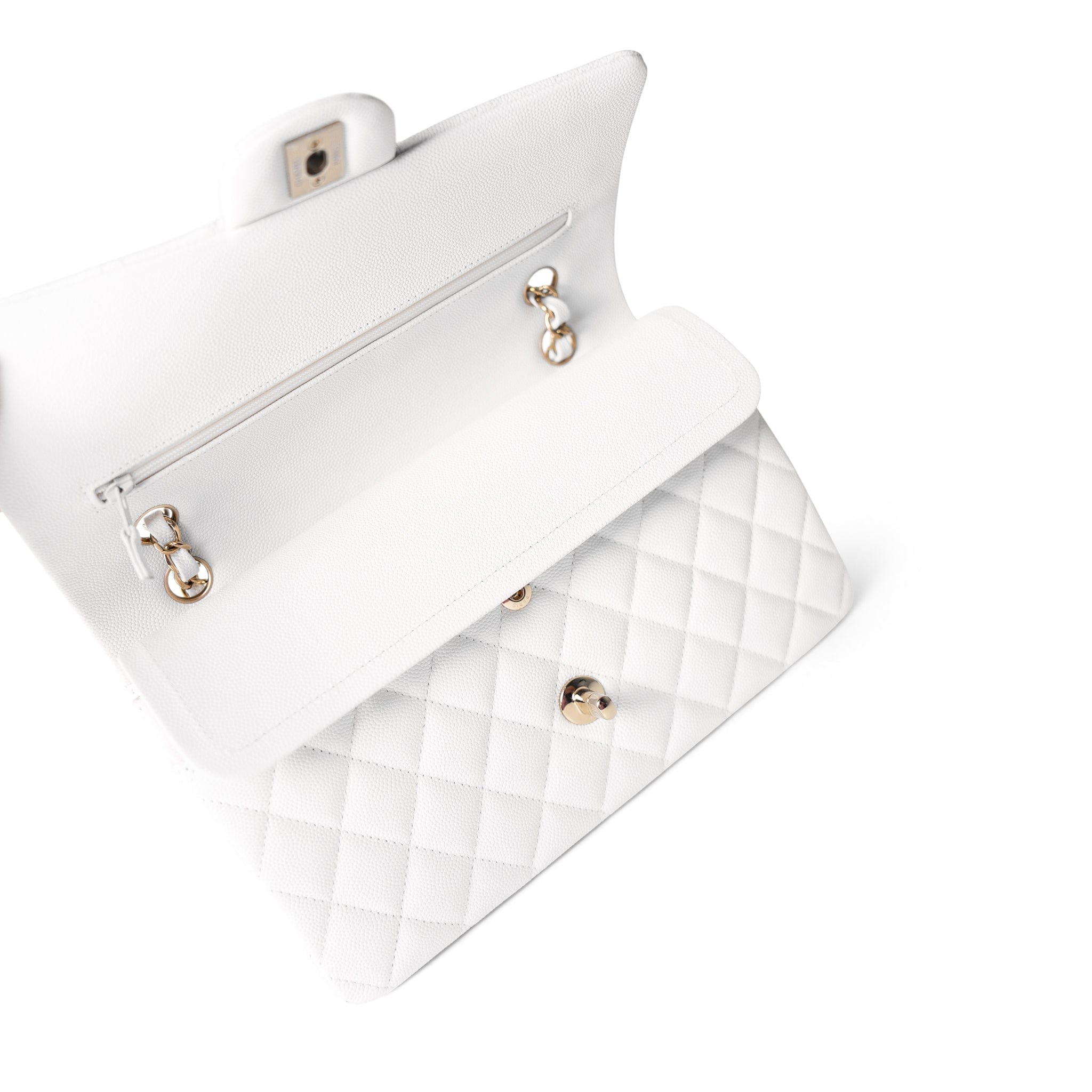 CHANEL Handbag White / classic Flap 22p White/ Ivory Caviar Quilted Classic Flap Medium Light Gold Hardware -Knockoff
