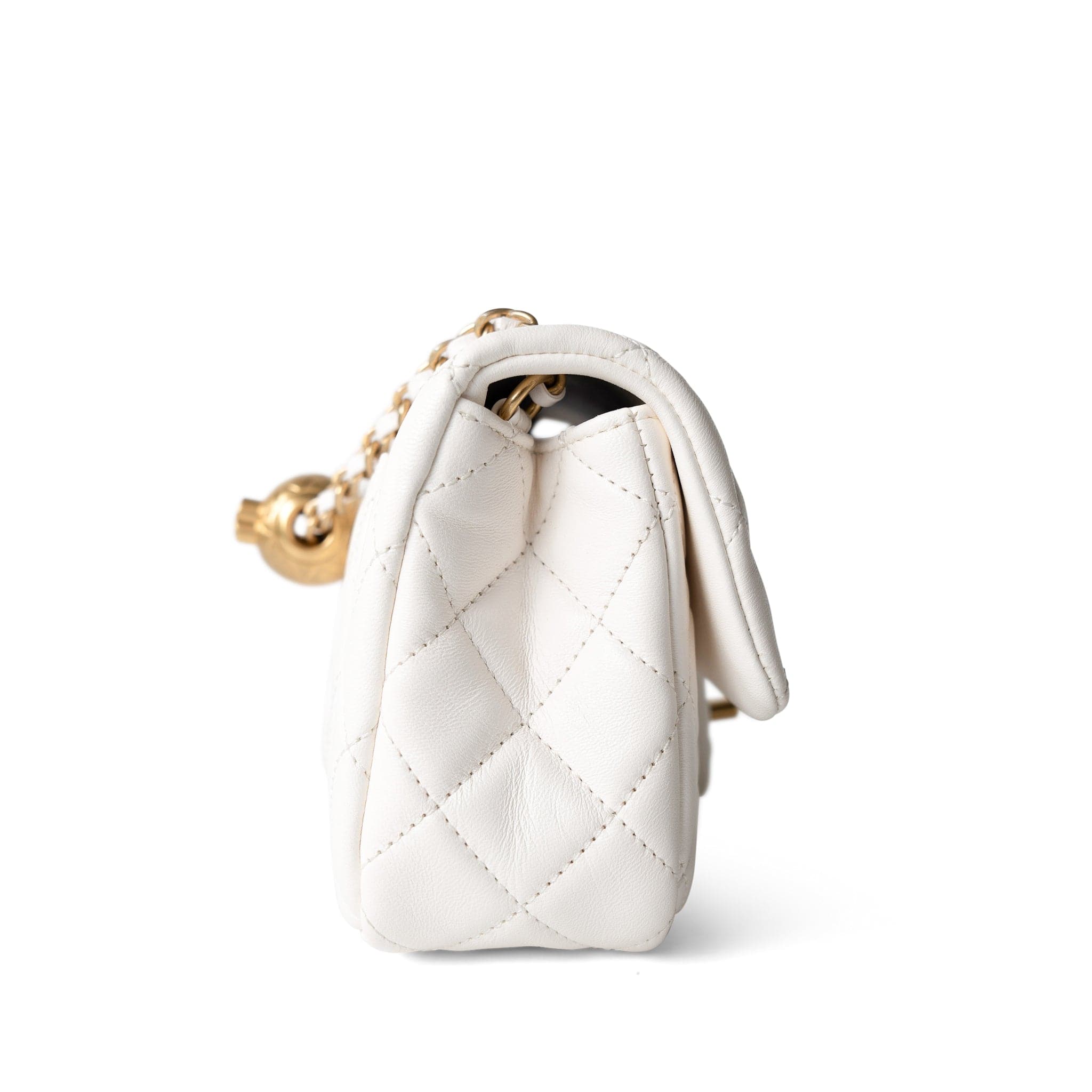 CHANEL Handbag White / Seasonal 21B White Lambskin Quilted Mini Rectangular Pearl Crush Antique Gold Hardware -Knockoff
