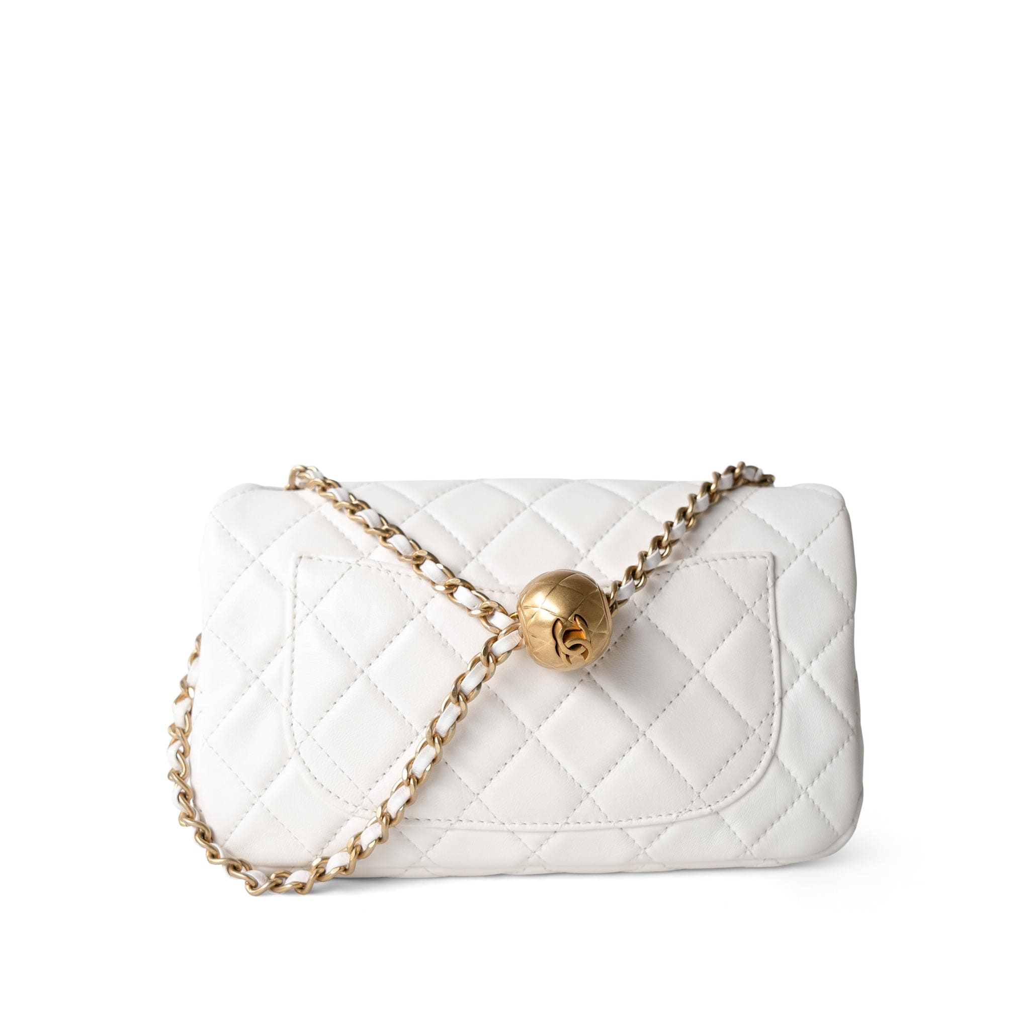 CHANEL Handbag White / Seasonal 21B White Lambskin Quilted Mini Rectangular Pearl Crush Antique Gold Hardware -Knockoff
