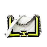 CHANEL Handbag White Small Fluo Boy Flap Nylon Quilted White Black Yellow -Knockoff
