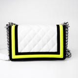 CHANEL Handbag White Small Fluo Boy Flap Nylon Quilted White Black Yellow -Knockoff
