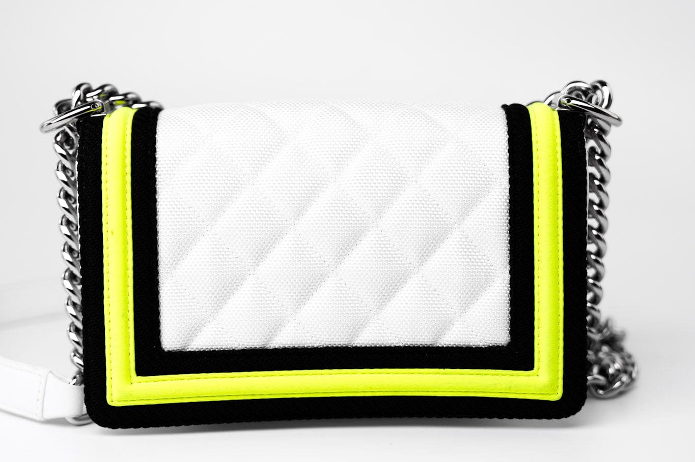 CHANEL Handbag White Small Fluo Boy Flap Nylon Quilted White Black Yellow -Knockoff
