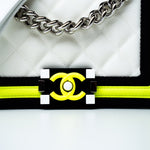 CHANEL Handbag White Small Fluo Boy Flap Nylon Quilted White Black Yellow -Knockoff
